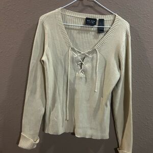 Axcess Beige Ribbed Lace-Up Top